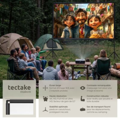 Écran de projection portable 120" avec trépieds pliables format 16:9 compatible 4K HD Full HD angle 160 gain 0.7 blanc avec sac