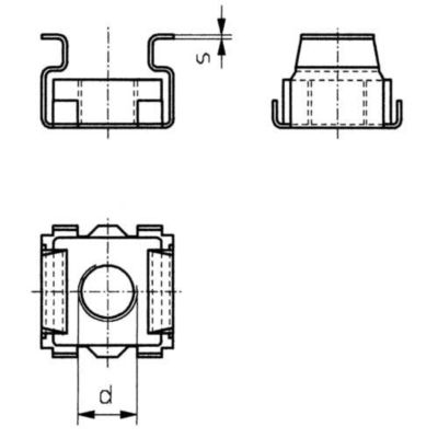 Écrous à cage M6 acier lot de 10, filetage M6 pour trous 9 x 9 mm.
