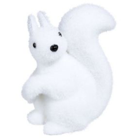 écureuil Assis Déco "Manteau" 12cm Blanc