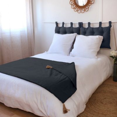 Édredon Panama 90x190 cm pompons jute gris foncé