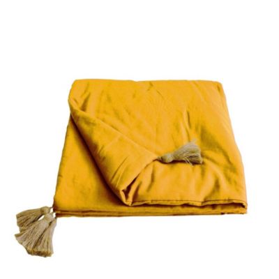Édredon Panama 90x190 cm pompons jute moutarde