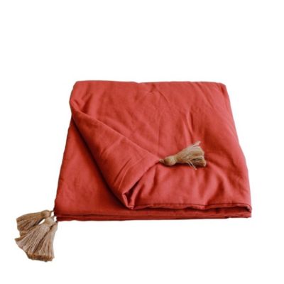 Édredon Panama 90x190 cm pompons jute terracotta