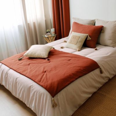 Édredon Panama 90x190 cm pompons jute terracotta