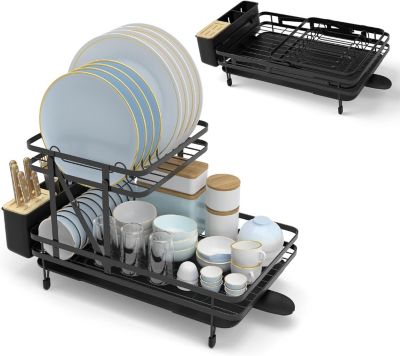 égouttoir à Vaisselle Panneau Amovible Bac égouttage Amovible Egouttoir à Tasses pour Comptoir de Cuisine Noir