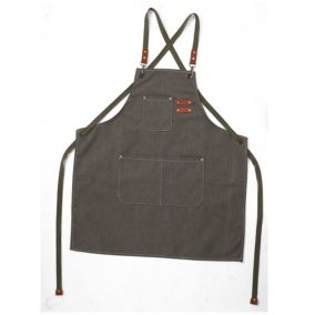 (Gris verte)Tablier Cuisine Homme Tabliers en Toile avec 3 Poches Imperméable et Réglable Apron pour Barbecue, Restaurant,Jardin