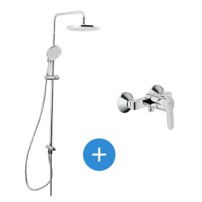 /Grohe Set de douche avec mitigeur + Douchette 3 jets barre avec curseur + Douche de tête XXL 254 mm Chrome