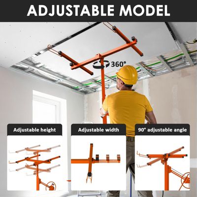 Élévateur de plaques de plâtre XXL, orange - Capacité de charge 68 kg, hauteur réglable de 140 à 325 cm - Aide à la pose de