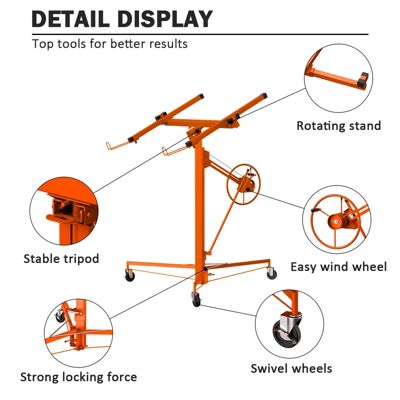 Élévateur de plaques de plâtre XXL, orange - Capacité de charge 68 kg, hauteur réglable de 140 à 325 cm - Aide à la pose de
