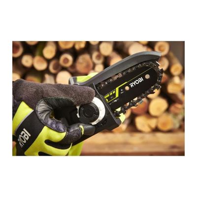 Élagueur a main 18 V - RYOBI - Brushless / moteur sans charbons - Guide 10 cm - 6 m/s - Tendeur sans outil