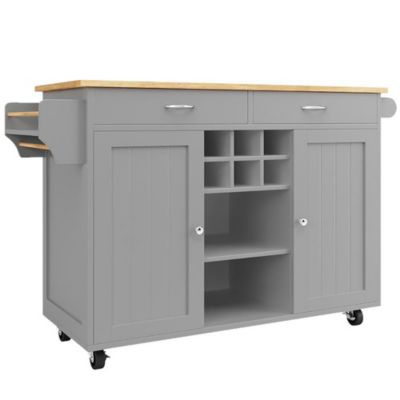 Îlot Cuisine Buffet Desserte Veinure Bois Rangement Gris Blackcolors