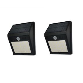 (Lot de 2) Eclairage LED Solaire à Détection de mouvement Mural Noir 30lm et 160 lm