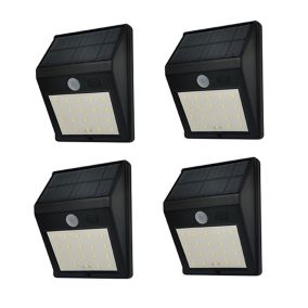 (Lot de 4) Eclairage LED Solaire à Détection de mouvement Mural Noir 30lm et 160 lm