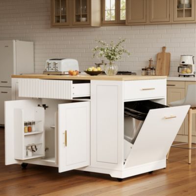 Îlot de Cuisine - desserte de Cuisine avec Rangement et Étagères, MDF Métal, 120x50x92 cm, Blanc