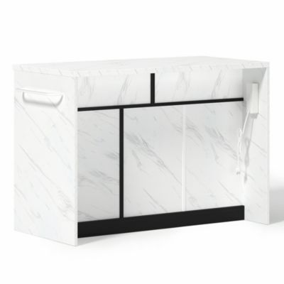 Îlot de Cuisine - Desserte de Cuisine, Prise et Ports USB, Étagères Réglables et Porte-Serviettes, MDF, Blanc/Noir, 120x60x91 cm