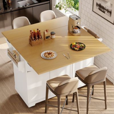 Îlot de Cuisine - desserte Multifonction avec Rangement et Table Extensible - MDF, Blanc, 120x40-80x95 cm