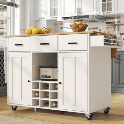 Îlot de Cuisine Mobile - desserte avec Plan de Travail et Porte-Serviettes - MDF - Blanc - 124x40-65x91,5 cm