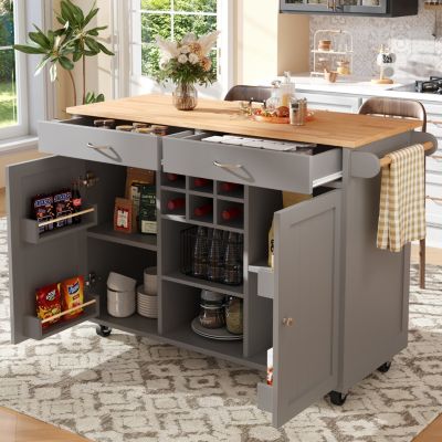 Îlot de Cuisine Multifonction avec Rangement et Plan de Travail, Buffet Design en MDF et Métal, Gris, 102x45x92 cm