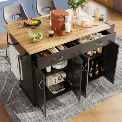 Îlots de Cuisine Multifonction, Espace de Rangement et Plan de Travail, Buffet de Cuisine en MDF et Métal, Noir, 106x50x90,5 cm