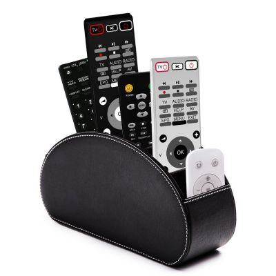 Support De Télécommande En Cuir Et Bois - 5 Compartiments, Rangement Table De Chevet Ou Bureau