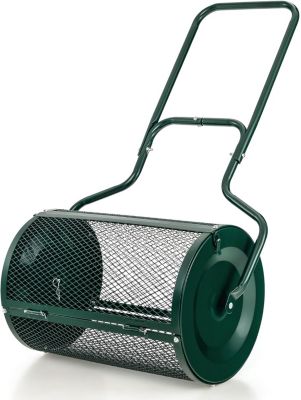 Épandeur de Compost Capacité 75L pour Pelouses et Jardin en Treillis Métallique avec Double Loquets Latéraux Vert