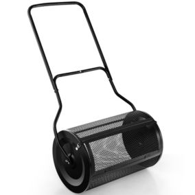 Épandeur de Compost Capacité 76L Poignée en U Loquets Latéraux Rouleau Métallique Épandeur à Engrais Noir
