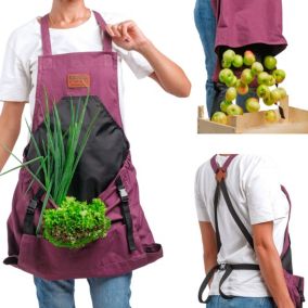 (Purple) Harvest Apron, Canvas Fruit Picking Bag - Tablier de récolte ajustable et de grande capacité avec ouverture inférieure et