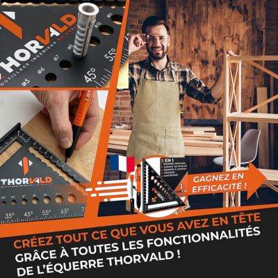 Équerre menuisier multifonction 5 en 1 180 mm aluminium THORVALD