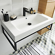 Équerre porte-serviettes pour vasque GoodHome Duala métal noir 60 cm + plan vasque blanc GoodHome Duala 60 cm