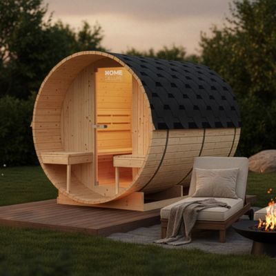 - Sauna extérieur à tonneau LAHTI DELUXE L - 195 x 220 cm pour 4 personnes