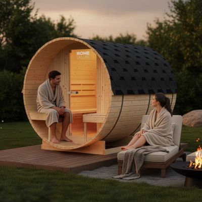 - Sauna extérieur à tonneau LAHTI DELUXE L - 195 x 220 cm pour 4 personnes