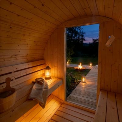 - Sauna extérieur à tonneau LAHTI DELUXE L - 195 x 220 cm pour 4 personnes