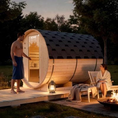- Sauna extérieur à tonneau LAHTI XL - 195 x 220 cm pour 4 personnes