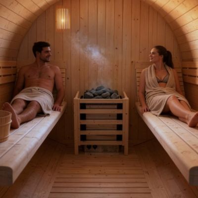 - Sauna extérieur à tonneau LAHTI XL - 195 x 220 cm pour 4 personnes