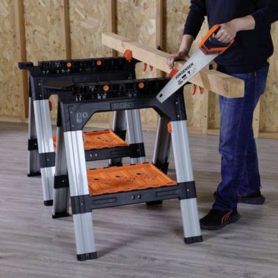 Établi pliant multifonction 860 x 780 x 127 mm, capacité 545 kg, orange et noir.