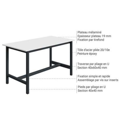 Établi pour atelier - Dim 1800x750x819mm - Gris clair RAL7035 - Charge max 750kg - W010020057-GC