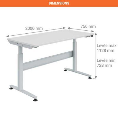 Établi pour atelier réglable - Charge max 140kg - Dim 2000x750x728/1128mm - W010140032
