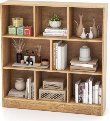 Étagère 8-Cube,3 Niveaux avec Compartiments , 2 Kits Anti-basculement, Armoire pour Livres ,Jouets, 100 x 24 x 104 cm (Naturel)