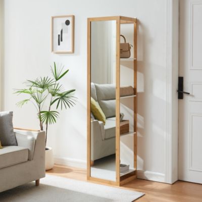 Étagère avec miroir intégré As bambou 170 x 40 x 35 cm naturel blanc