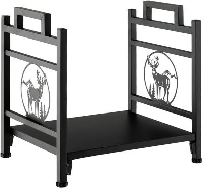 Étagère à Bois de Cheminée en Métal, Porte Bûches Décoratif avec Base Surélevée et Pieds Réglables, Noir