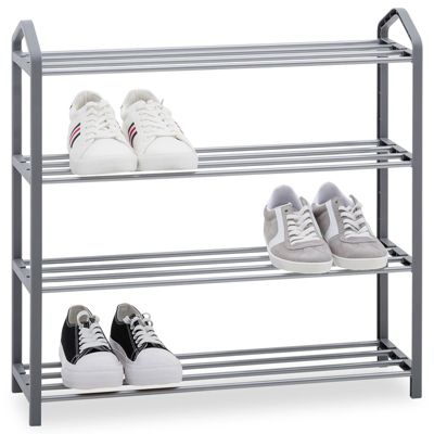 Étagère à chaussures TRALEE à quatre niveaux, en métal et plastique gris