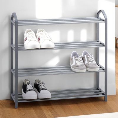 Étagère à chaussures TRALEE à quatre niveaux, en métal et plastique gris