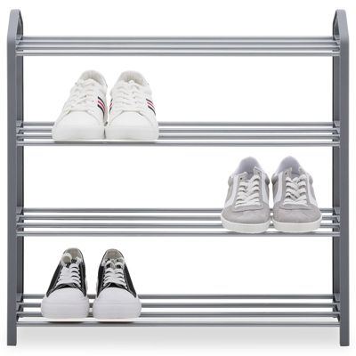 Étagère à chaussures TRALEE à quatre niveaux, en métal et plastique gris