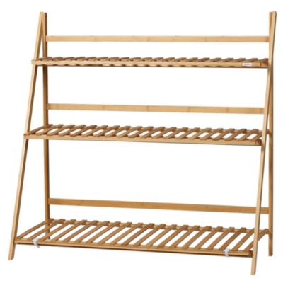 Étagère échelle à fleurs en bois de bambou - porte plantes pliable bois 3 étagères à lattes