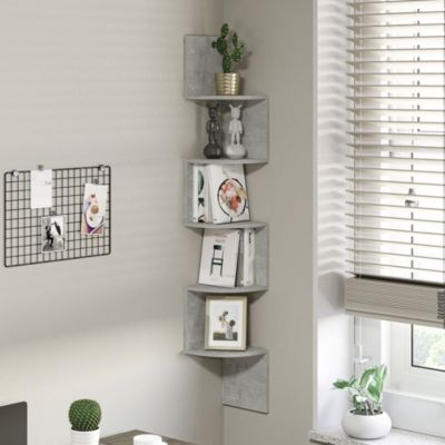 Étagère d'angle étagère de rangement design contemporain zig zag 20L x 20l x 126H cm 5 niveaux panneaux de particules gris