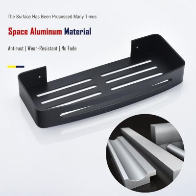 Accessoire Douche Noir Étagère Douche Sans Perçage HouseUp - Pour Barres 18- 25mm - Rangement Pratique - Noir étagère Ventilation Drainage