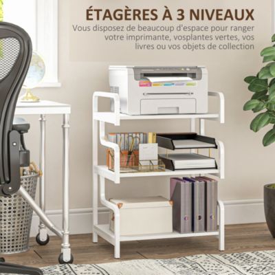 Étagère de rangement 3 niveaux - support d'imprimante - acier panneaux blanc