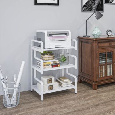 Étagère de rangement 3 niveaux - support d'imprimante - acier panneaux blanc