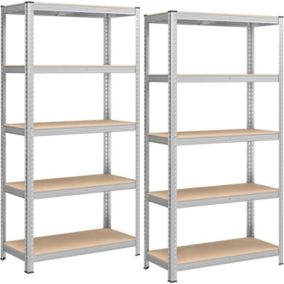 Étagère de Rangement à 5 Niveaux Lot de 2, 40 x 90 x 180 cm, Capacité 875 kg, Planches Réglables, Argent
