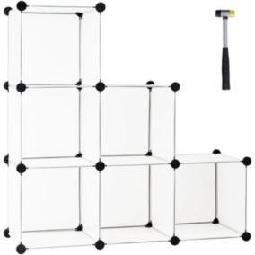 Étagère de Rangement 6 Cubes en Plastique,étagère de Rangement DIY, Bricolées et Empilables avec Cadre en Acier,Blanc