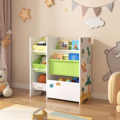 Étagère de rangement Vimianzo pour enfant avec 3 bacs ouverts blanc vert jaune en.casa